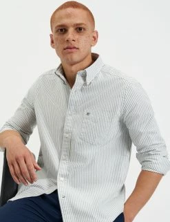 Brighton Oxford Organic Stripe Shirt - Forest Green Bengal Stripe