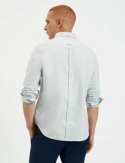 Brighton Oxford Organic Stripe Shirt - Forest Green Bengal Stripe -clothing Shop M407BEN0001 FOREST GREEN BEGNAL STRIPE 4