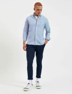 Brighton Oxford Organic Stripe Shirt - Ocean Blue Chalk Stripe -clothing Shop M407BEN0001 LIGHT BLUE CHALK STRIPE 1copy scaled