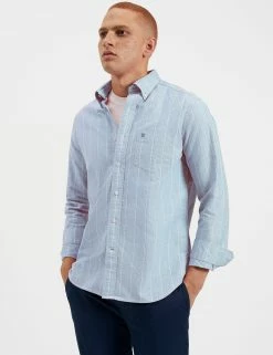 Brighton Oxford Organic Stripe Shirt - Ocean Blue Chalk Stripe