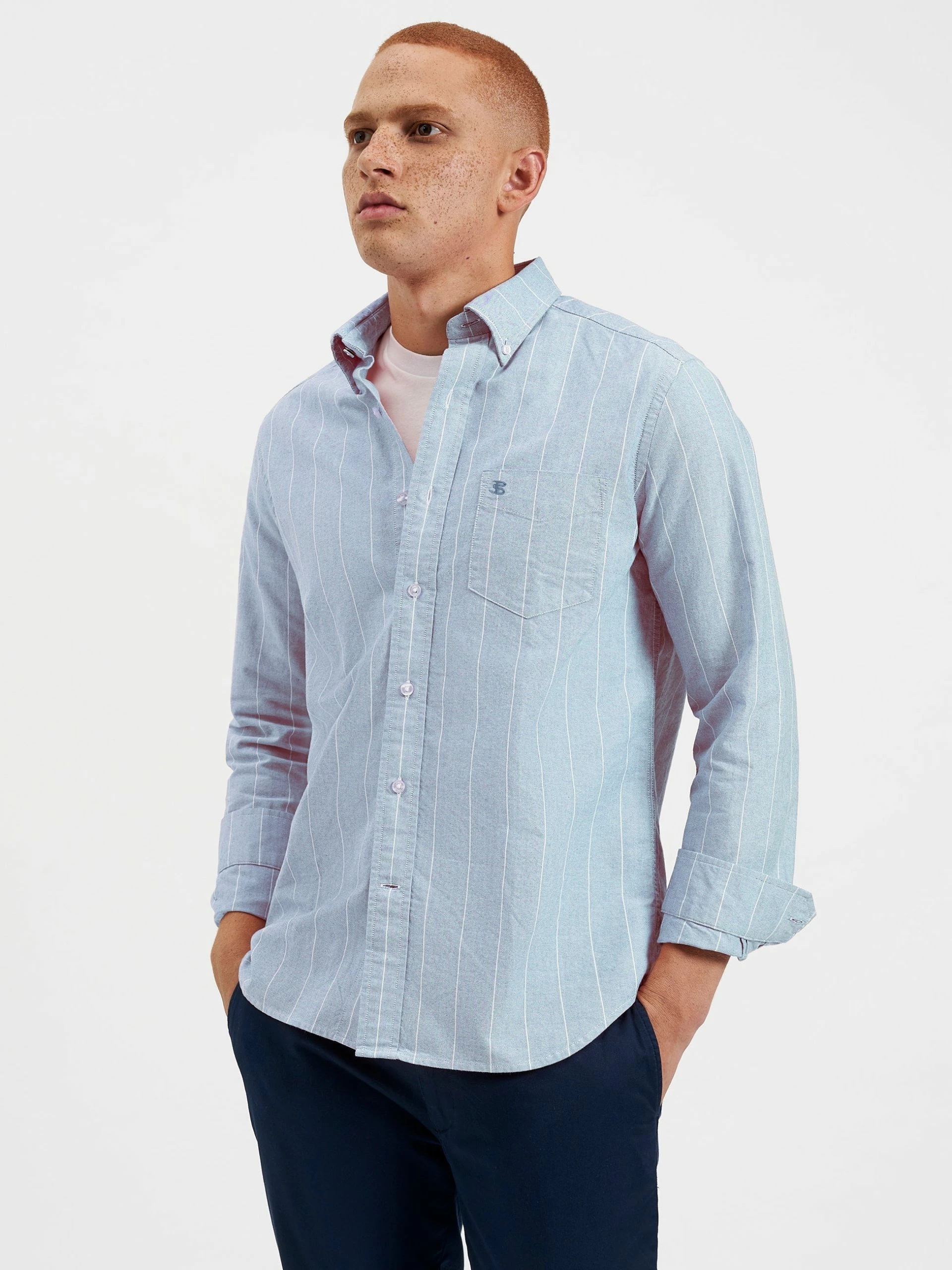 Custom Brighton Oxford Organic Shirt - Ocean Blue Chalk Stripe 3 Custom Brighton Oxford Organic Shirt - Ocean Blue Chalk Stripe - Image 3