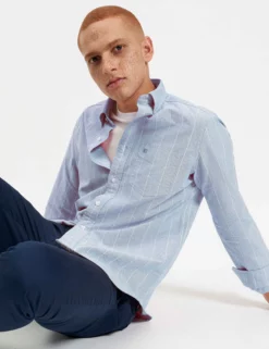 Brighton Oxford Organic Stripe Shirt - Ocean Blue Chalk Stripe -clothing Shop M407BEN0001 LIGHT BLUE CHALK STRIPE 3copy scaled