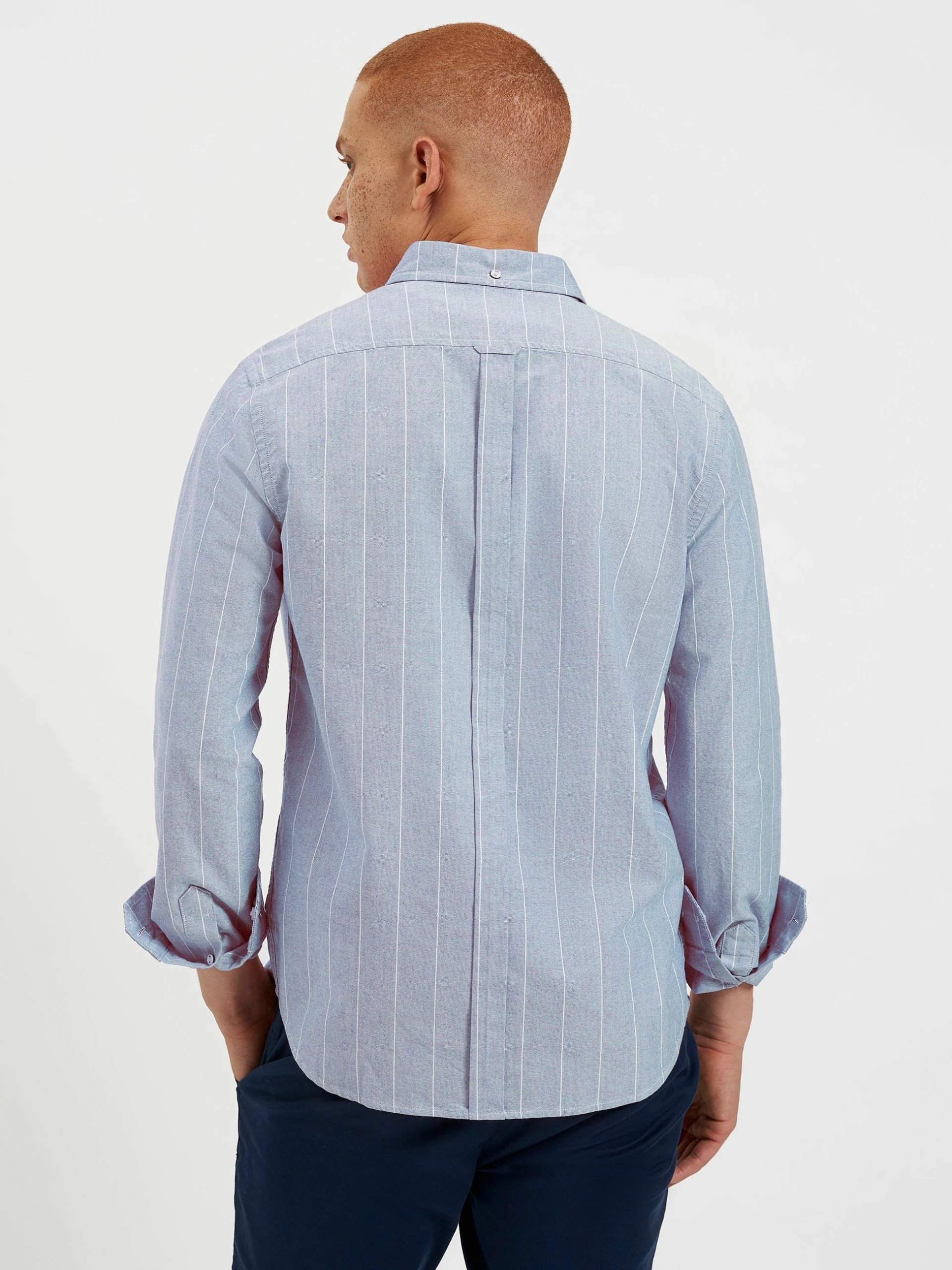 Custom Brighton Oxford Organic Shirt - Ocean Blue Chalk Stripe 4 Custom Brighton Oxford Organic Shirt - Ocean Blue Chalk Stripe - Image 4