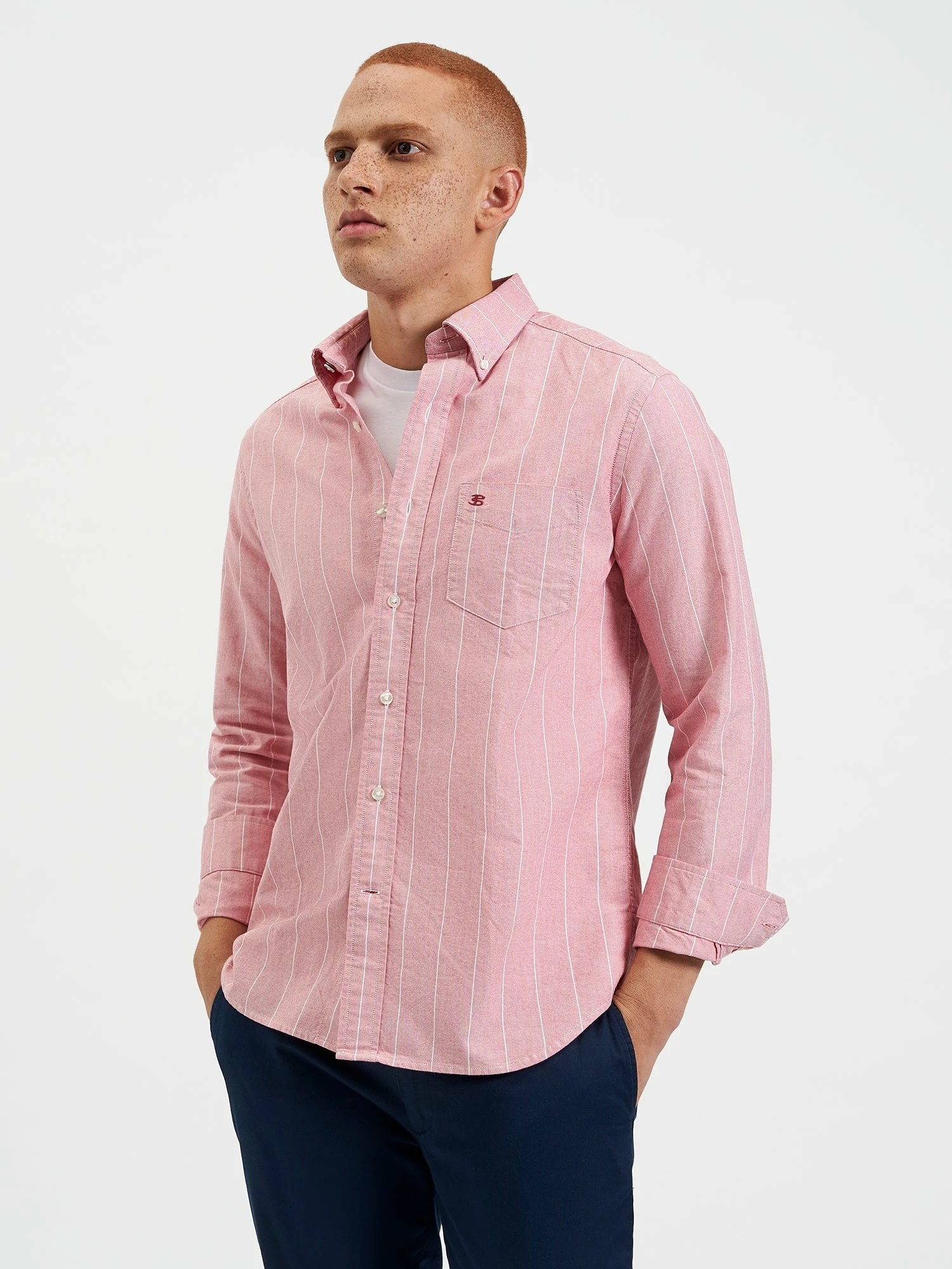 Custom Brighton Oxford Organic Shirt - Light Red Chalk Stripe 3 Custom Brighton Oxford Organic Shirt - Light Red Chalk Stripe - Image 3