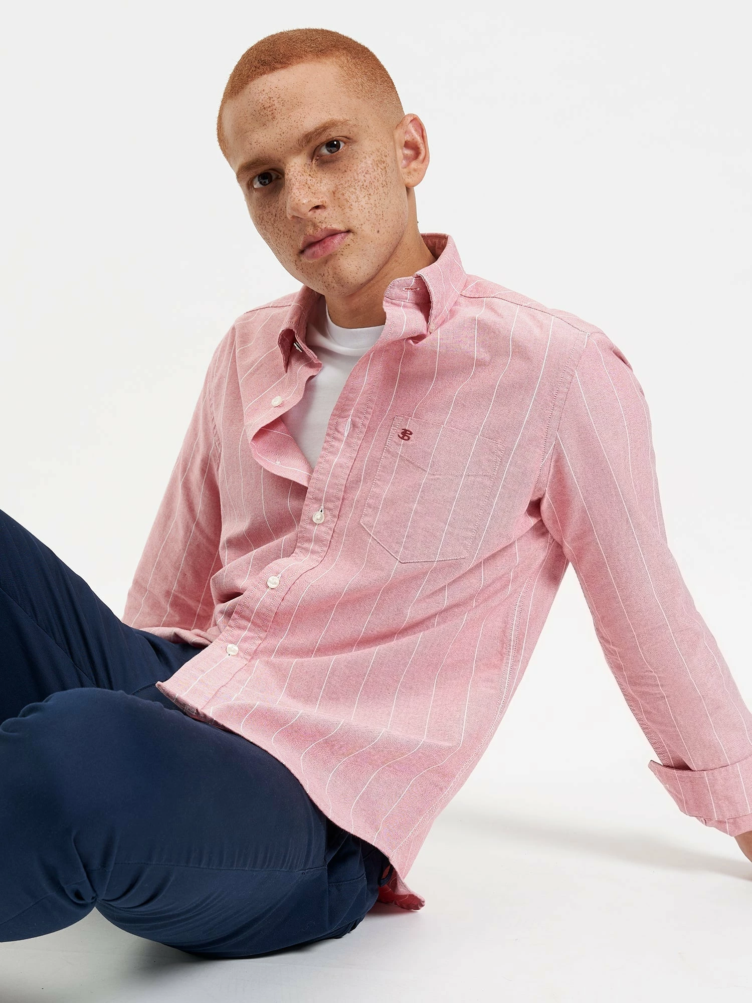 Custom Brighton Oxford Organic Shirt - Light Red Chalk Stripe 5 Custom Brighton Oxford Organic Shirt - Light Red Chalk Stripe - Image 5