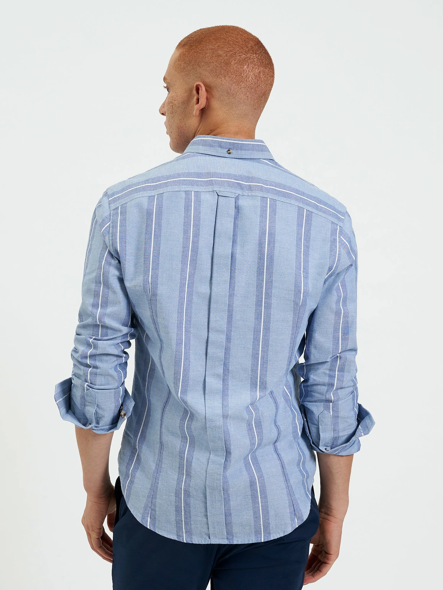 Long-Sleeve Block-Stripe Shirt - Dark Blue 2 Long-Sleeve Block-Stripe Shirt - Dark Blue - Image 2