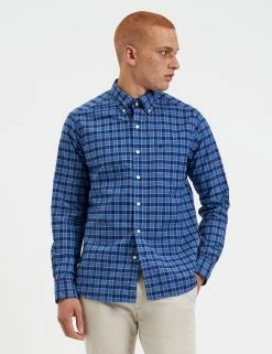 Brighton Oxford Organic Shirt - Navy Blue Gingham -clothing Shop M407BEN0002 NAVY BLUE GINGAHM 1