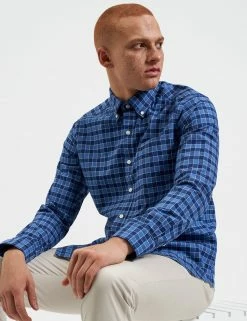 Brighton Oxford Organic Shirt - Navy Blue Gingham -clothing Shop M407BEN0002 NAVY BLUE GINGAHM 3