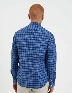 Brighton Oxford Organic Shirt - Navy Blue Gingham -clothing Shop M407BEN0002 NAVY BLUE GINGAHM 4