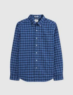 Brighton Oxford Organic Shirt - Navy Blue Gingham -clothing Shop M407BEN0002 NAVY BLUE GINGHAM 1