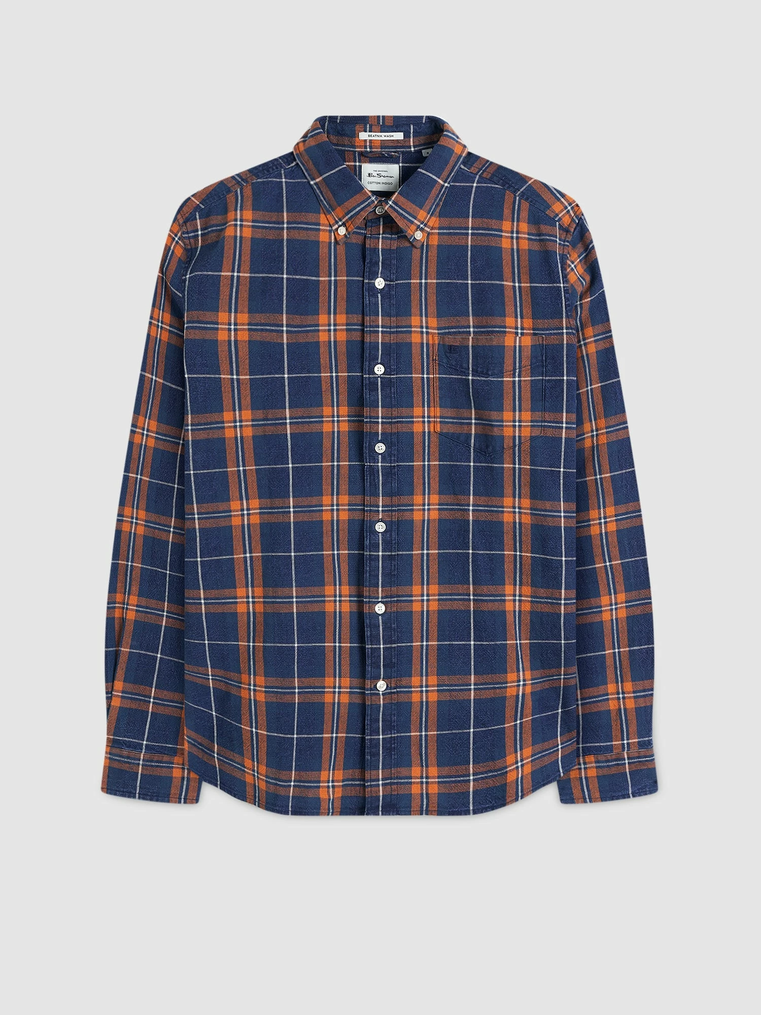 Dalston Blues Grindle Overshirt - Indigo Orange Check 4 Dalston Blues Grindle Overshirt - Indigo Orange Check - Image 4