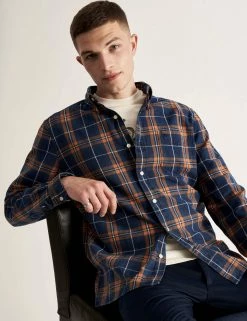Dalston Blues Grindle Overshirt - Indigo Orange Check