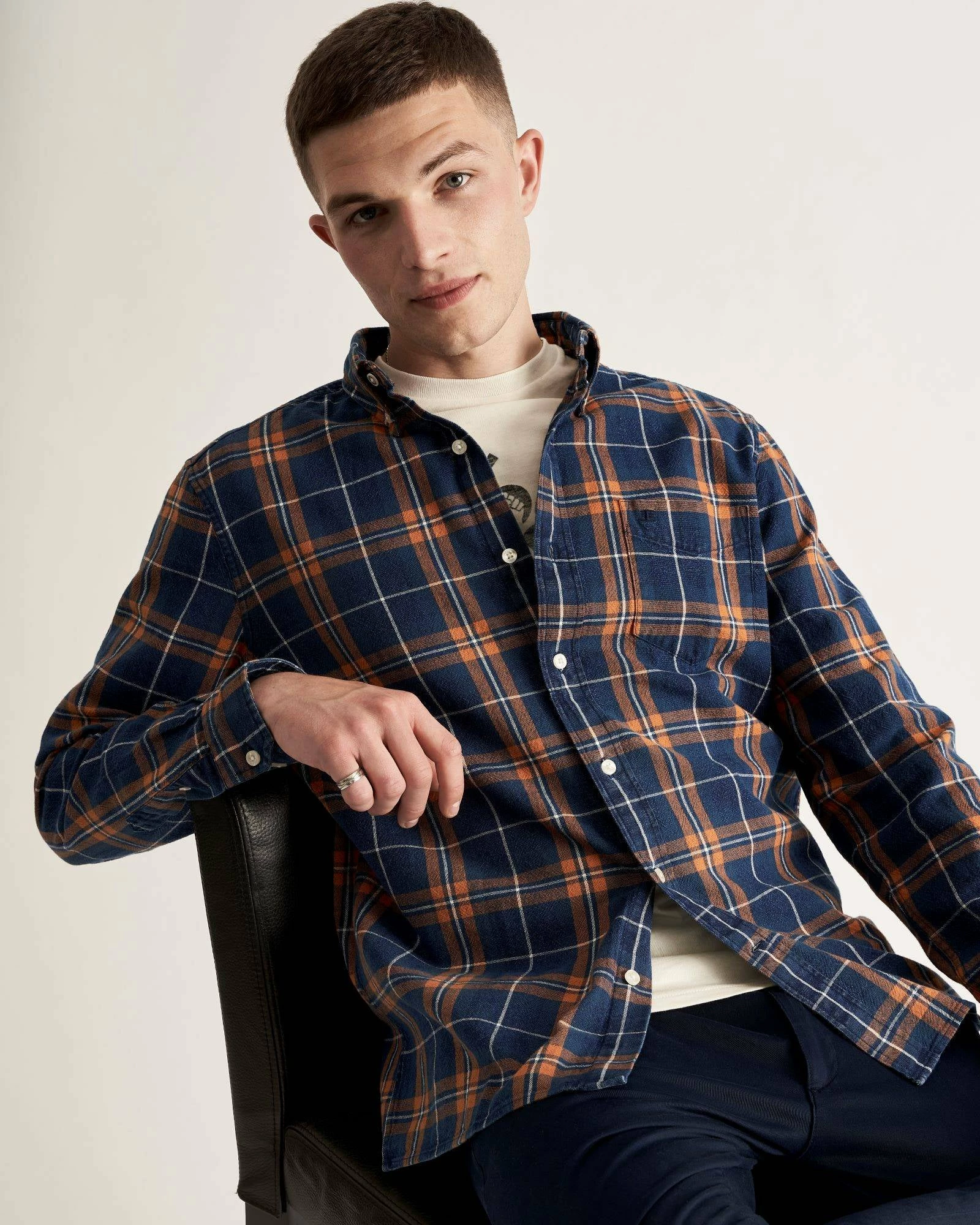 Dalston Blues Grindle Overshirt - Indigo Orange Check 1 Dalston Blues Grindle Overshirt - Indigo Orange Check