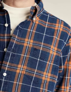 Dalston Blues Grindle Overshirt - Indigo Orange Check 8 Dalston Blues Grindle Overshirt - Indigo Orange Check -clothing Shop M407BEN0004 INDIGO GRINDLE ORANGE CHECK 10762