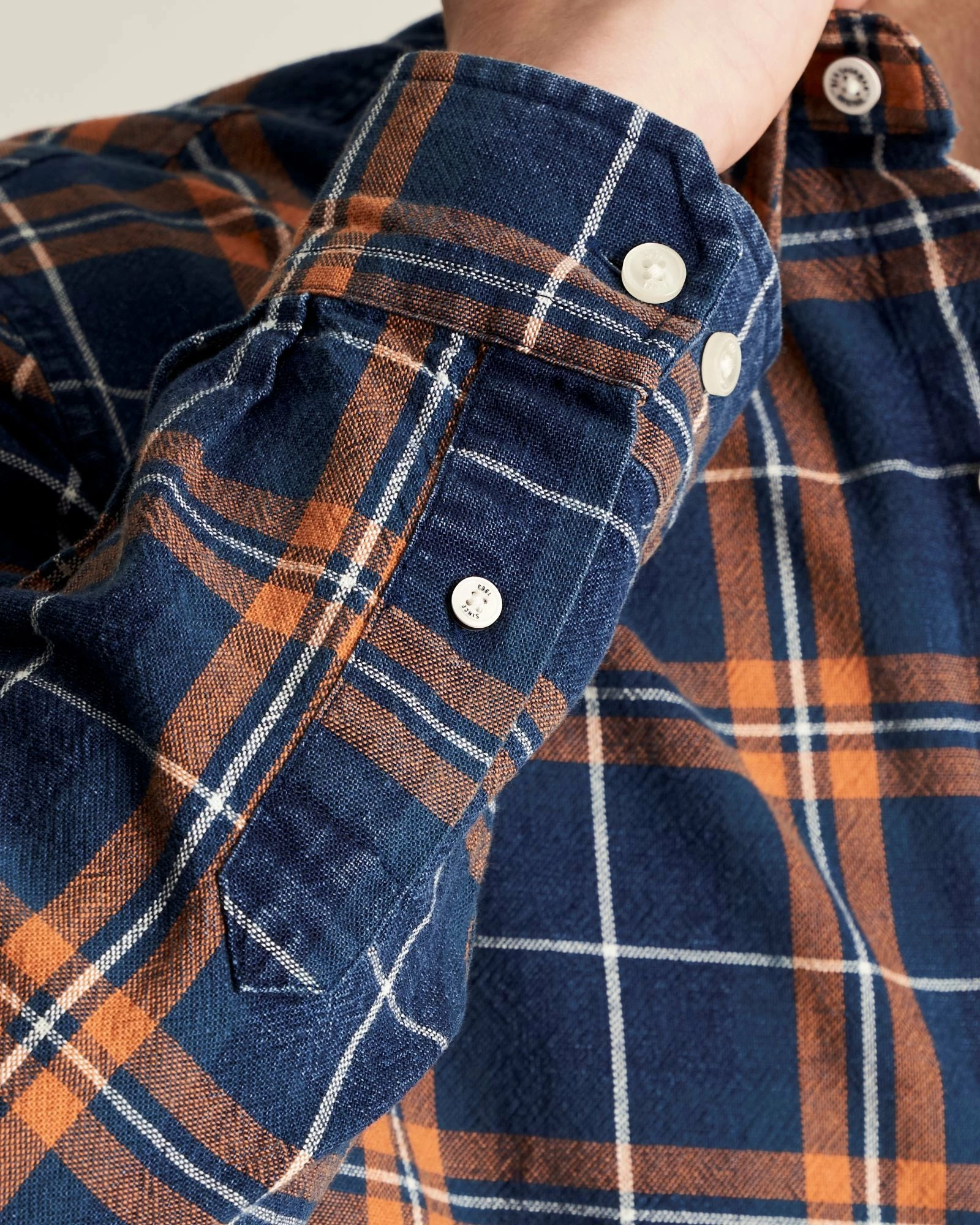 Dalston Blues Grindle Overshirt - Indigo Orange Check 5 Dalston Blues Grindle Overshirt - Indigo Orange Check - Image 5