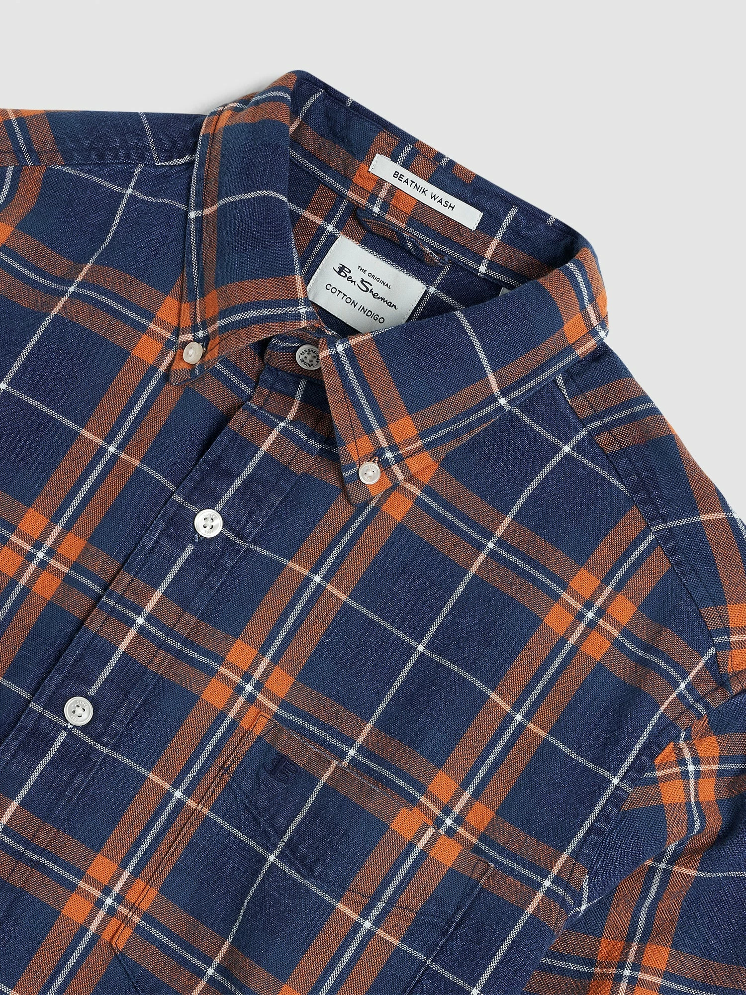 Dalston Blues Grindle Overshirt - Indigo Orange Check 2 Dalston Blues Grindle Overshirt - Indigo Orange Check - Image 2