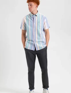 Short Sleeve Brighton Oxford Organic Stripe Shirt 10 Short Sleeve Brighton Oxford Organic Stripe Shirt -clothing Shop M407BEN0005DECKCHAIRMULTISTRIPE BM scaled