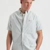 Short Sleeve Brighton Oxford Organic Shirt - Forest Green Bengal Stripe
