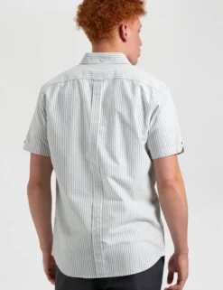 Short Sleeve Brighton Oxford Organic Shirt - Forest Green Bengal Stripe -clothing Shop M407BEN0005FORESTGREENBENGALSTRIPE BM 3 scaled