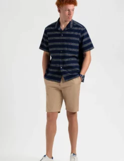 Dalston Blues Short Sleeve Indigo Stripe Beach Shirt -clothing Shop M407BEN0007INDIGO MUSTARD BM 1 scaled