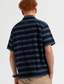 Dalston Blues Short Sleeve Indigo Stripe Beach Shirt -clothing Shop M407BEN0007INDIGO MUSTARD BM 3 scaled