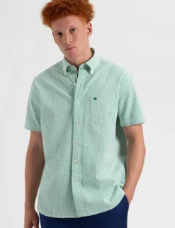Seersucker Short Sleeve Bengal Stripe Shirt - Green/Ecru 11 Seersucker Short Sleeve Bengal Stripe Shirt - Green/Ecru -clothing Shop M407BEN0012GreenEcru BM2 scaled
