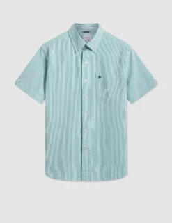 Seersucker Short Sleeve Bengal Stripe Shirt - Green/Ecru 10 Seersucker Short Sleeve Bengal Stripe Shirt - Green/Ecru -clothing Shop M407BEN0012GreenEcru FL