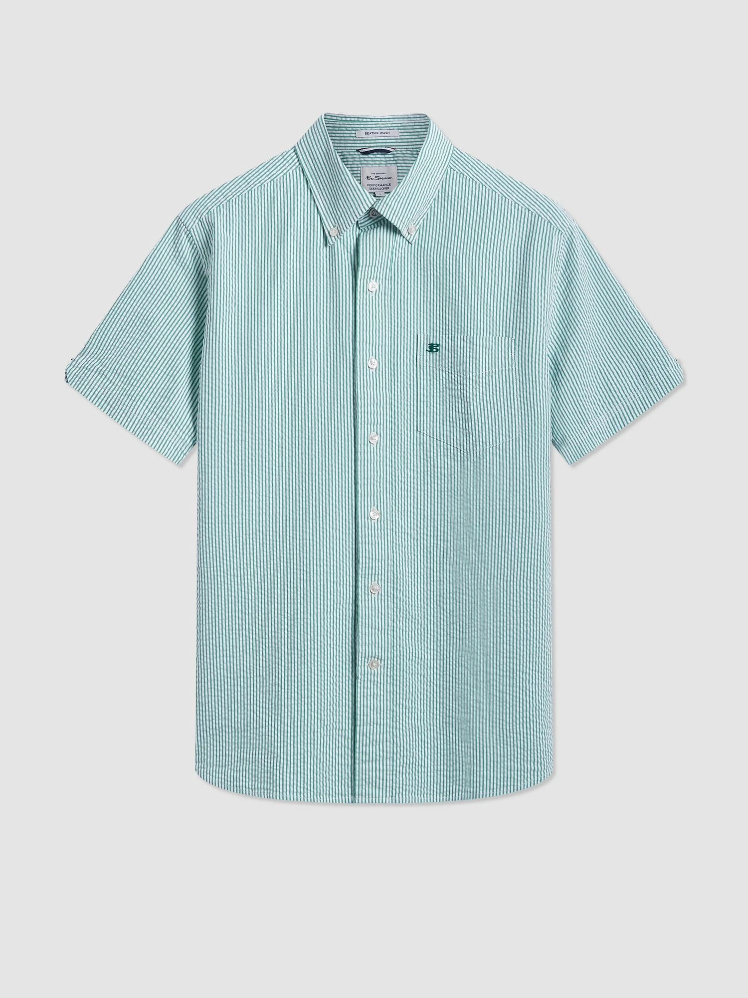 Seersucker Short Sleeve Bengal Stripe Shirt - Green/Ecru 4 Seersucker Short Sleeve Bengal Stripe Shirt - Green/Ecru - Image 4