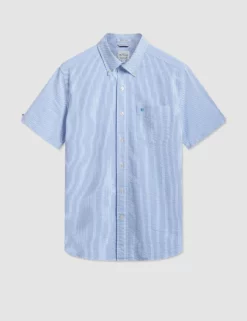 Seersucker Short Sleeve Bengal Stripe Shirt - Light Blue/Ecru 11 Seersucker Short Sleeve Bengal Stripe Shirt - Light Blue/Ecru -clothing Shop M407BEN0012LightBlueEcru FL