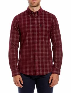 Long-Sleeve Corduroy Check Shirt - Wine