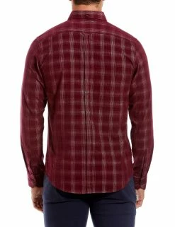 Long-Sleeve Corduroy Check Shirt - Wine -clothing Shop MA18F50818 WINE 580 C