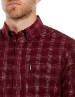 Long-Sleeve Corduroy Check Shirt - Wine -clothing Shop MA18F50818 WINE 580 D