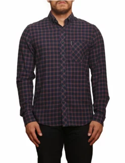 Long-Sleeve Reverse Twill Check Shirt - Dark Navy