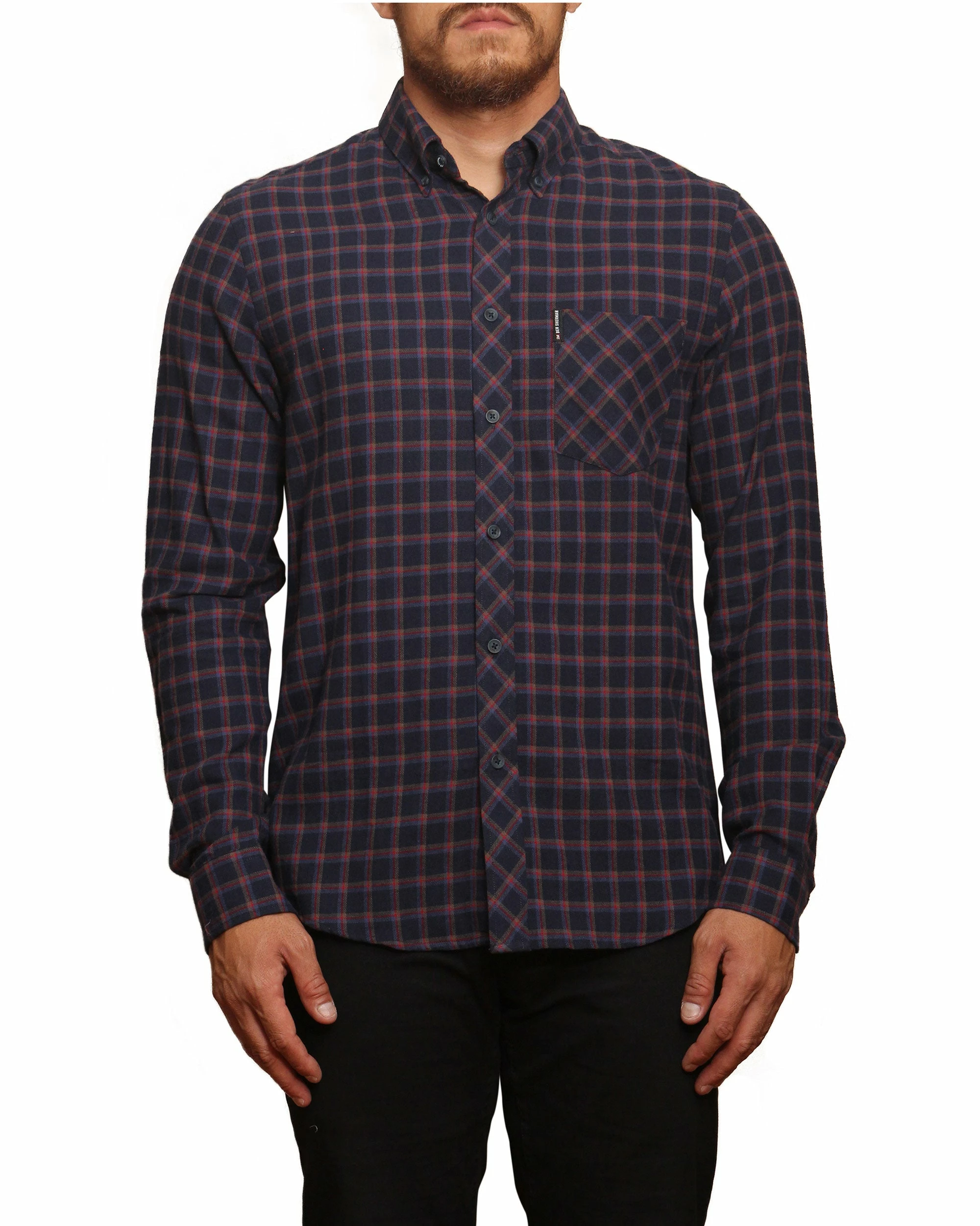 Long-Sleeve Reverse Twill Check Shirt - Dark Navy 1 Long-Sleeve Reverse Twill Check Shirt - Dark Navy