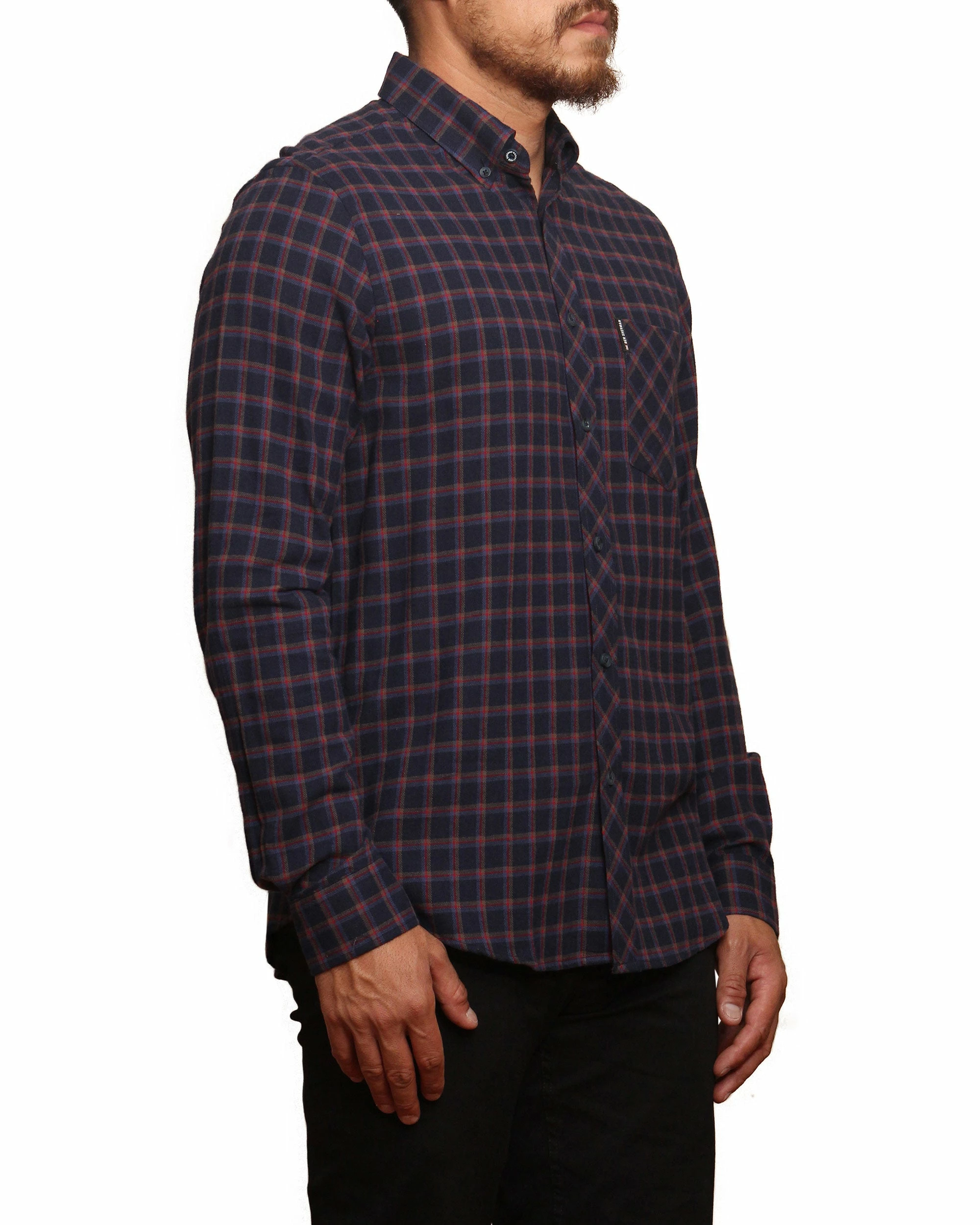 Long-Sleeve Reverse Twill Check Shirt - Dark Navy 3 Long-Sleeve Reverse Twill Check Shirt - Dark Navy - Image 3