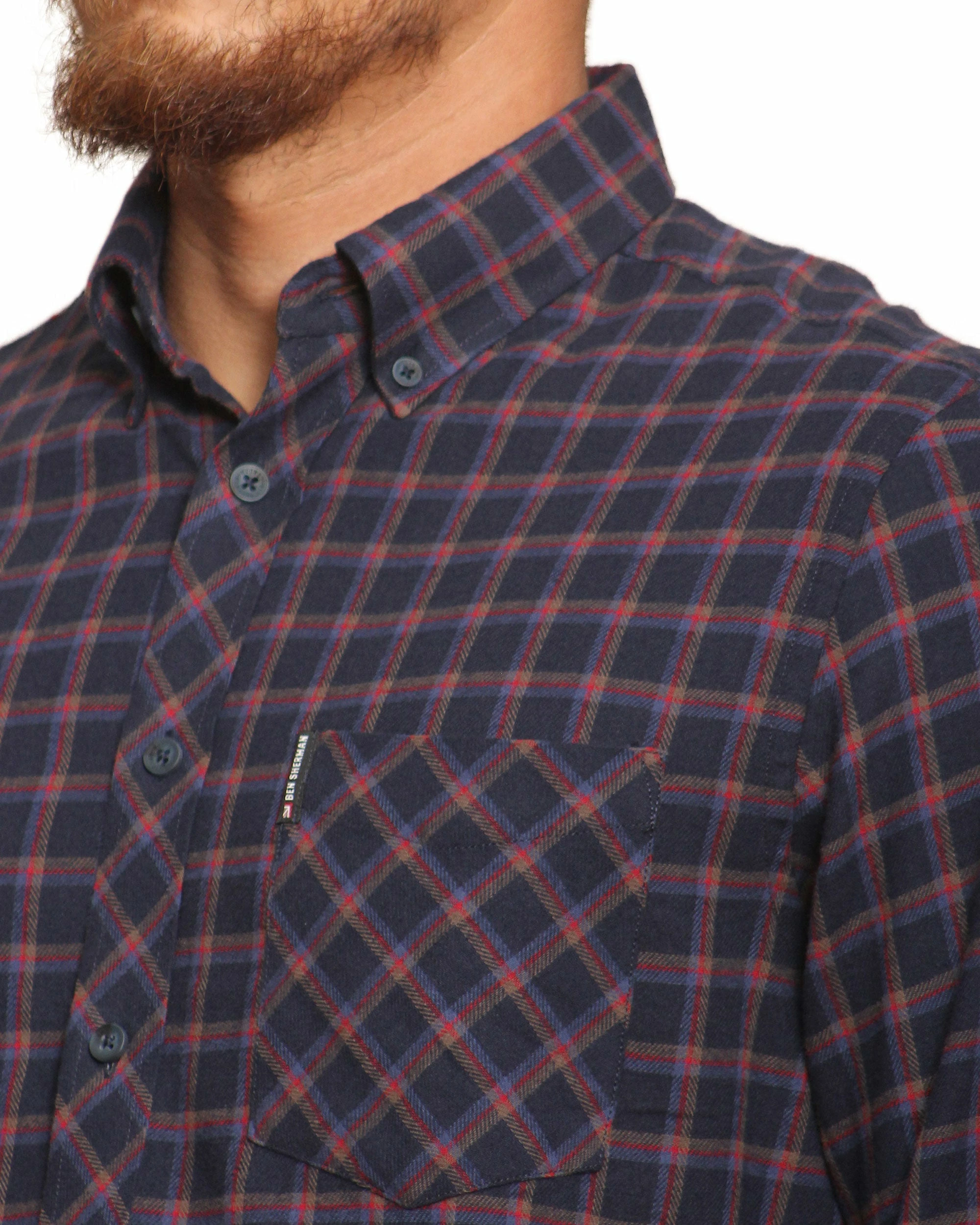 Long-Sleeve Reverse Twill Check Shirt - Dark Navy 4 Long-Sleeve Reverse Twill Check Shirt - Dark Navy - Image 4