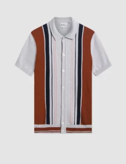 Iconic Vertical Stripe Button-Through Mod Knit Polo - Ivory -clothing Shop SMU Ivory FL ia0qqc