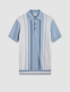 Iconic Vertical Textured Stripe Mod Knit Polo - Light Blue -clothing Shop SMU Lightblue FL mhzarn