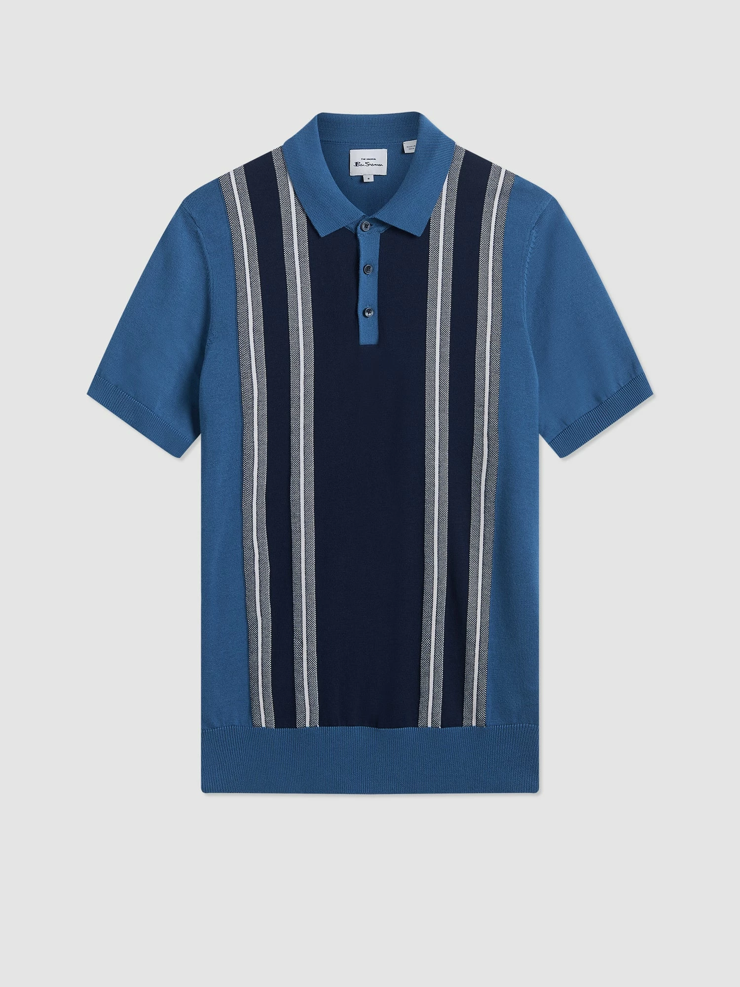 Iconic Vertical Textured Stripe Mod Knit Polo - Royal Blue 3 Iconic Vertical Textured Stripe Mod Knit Polo - Royal Blue - Image 3