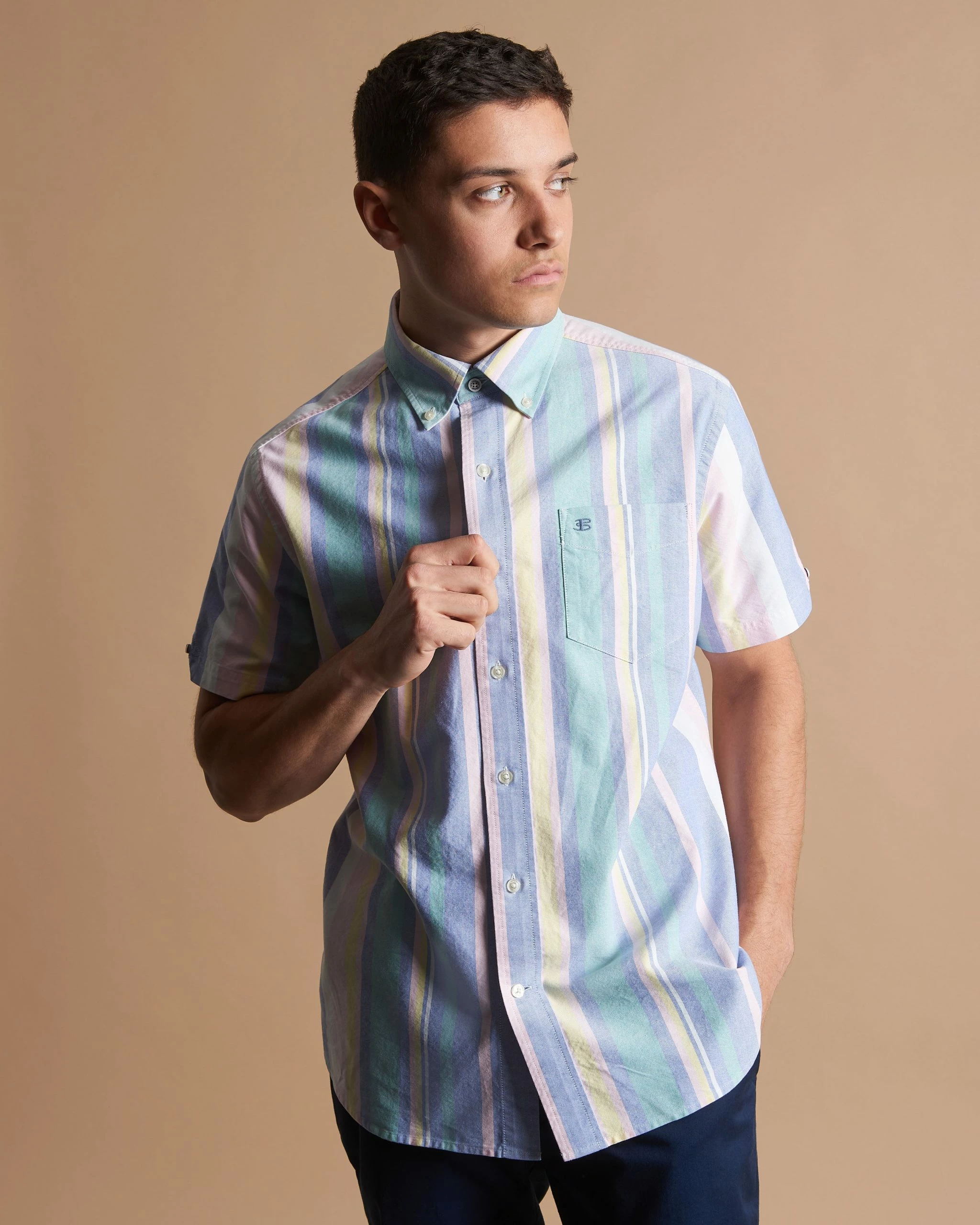 Short Sleeve Brighton Oxford Organic Stripe Shirt 1 Short Sleeve Brighton Oxford Organic Stripe Shirt