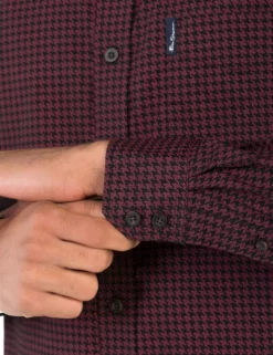 Long-Sleeve Dogtooth Print Shirt - Ruby -clothing Shop ba18f53081 046.sleeve detail