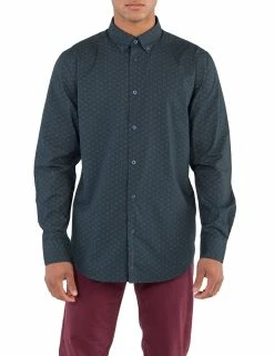 Long-Sleeve Target Floral Print Shirt - Navy