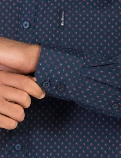 Long-Sleeve Two-Color Geo Print Shirt - Navy Blazer 8 Long-Sleeve Two-Color Geo Print Shirt - Navy Blazer -clothing Shop ba18f53085 b51.sleeve detail