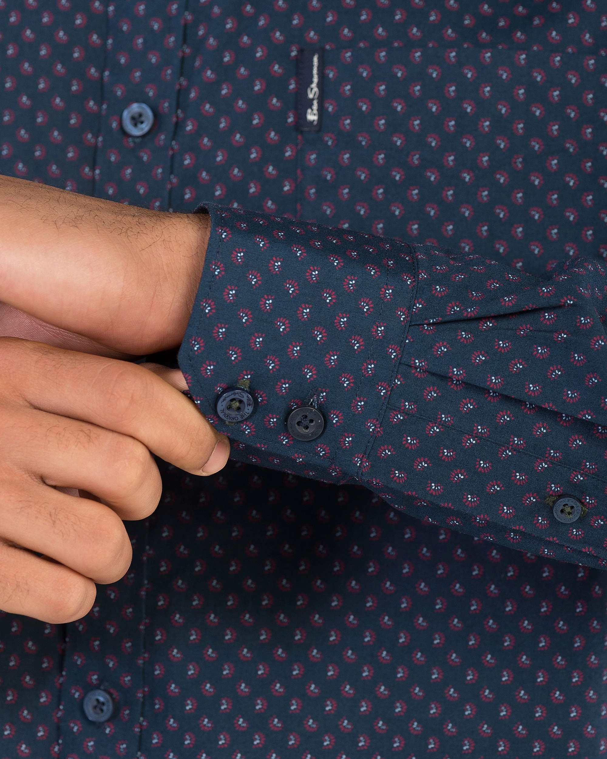 Long-Sleeve Two-Color Geo Print Shirt - Navy Blazer 4 Long-Sleeve Two-Color Geo Print Shirt - Navy Blazer - Image 4