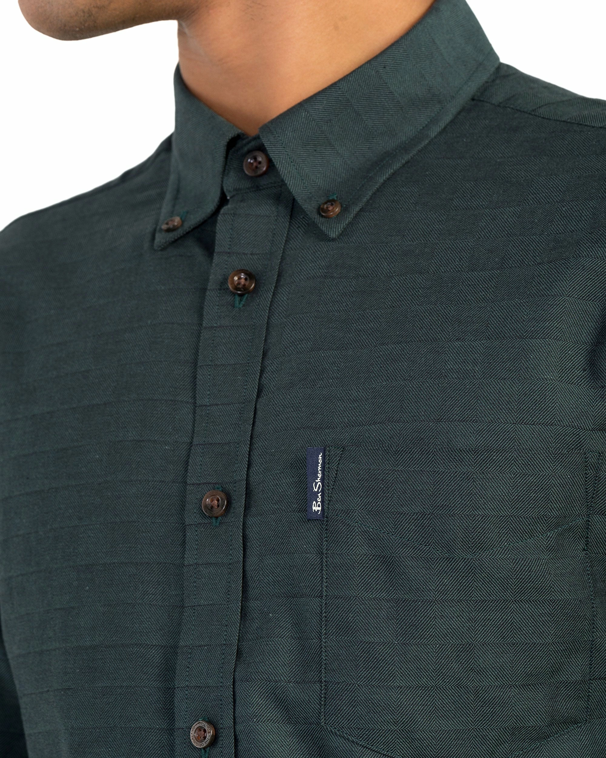 Long-Sleeve Switch Twill Shirt - Dark Green 3 Long-Sleeve Switch Twill Shirt - Dark Green - Image 3