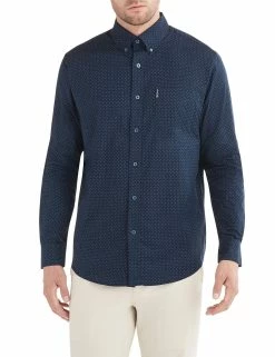 Long-Sleeve Polka Dot Print Shirt - Dark Navy