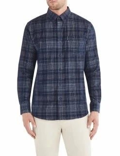Long-Sleeve Cord Plaid Shirt - Navy