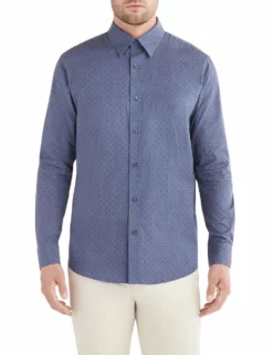 Long-Sleeve Clipped X Dobby Shirt - Indigo