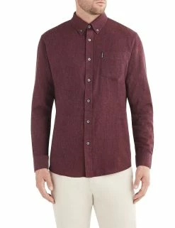 Long-Sleeve Brushed Dogtooth Shirt - Wine