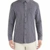 Long-Sleeve Brushed Mini Check Shirt - Navy